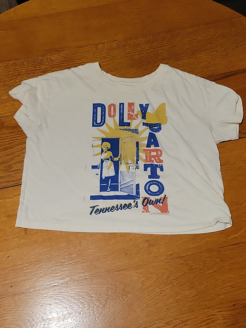 Old Navy White Kids' Dolly Parton Graphic Tee with Blue, Yellow, Orange Print - Picture 1 of 4